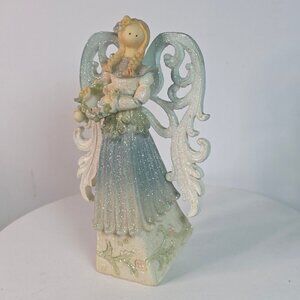 Handcrafted Glitter Angel Figurine With Braided Hair & Floral Details